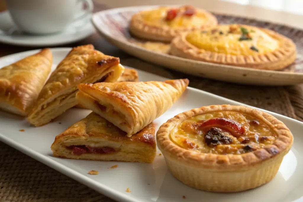 Delicious puff pastry breakfast recipes on a white plate.