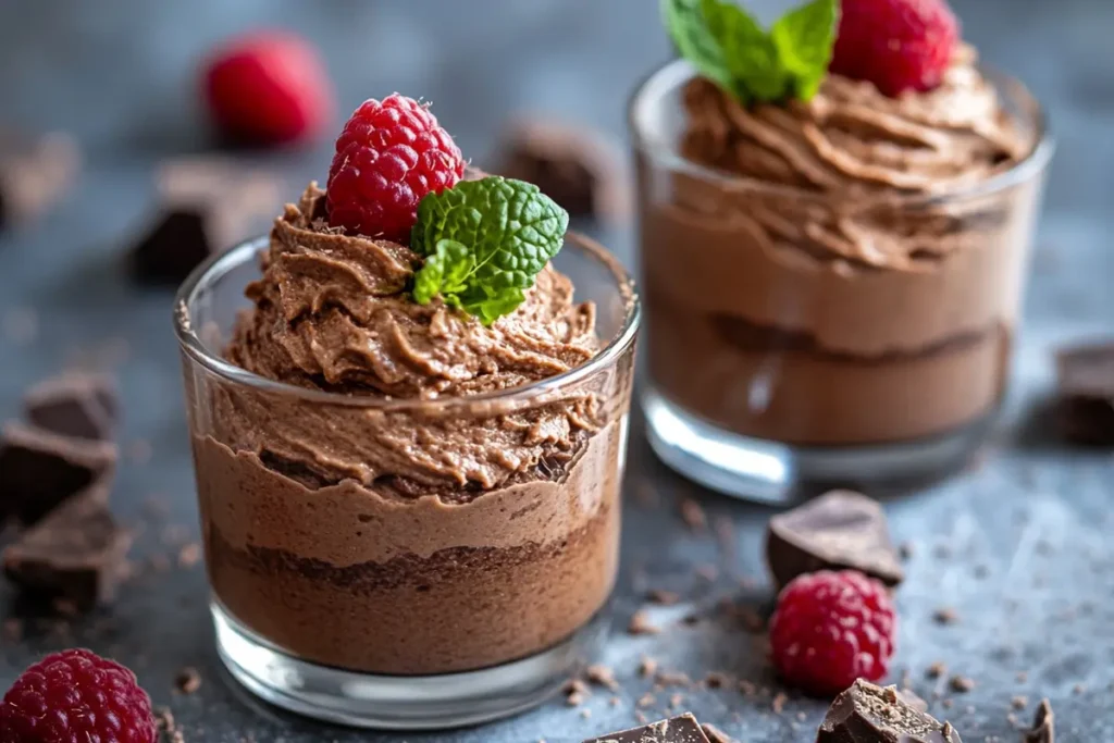 A rich chocolate mousse, a delicious dessert.