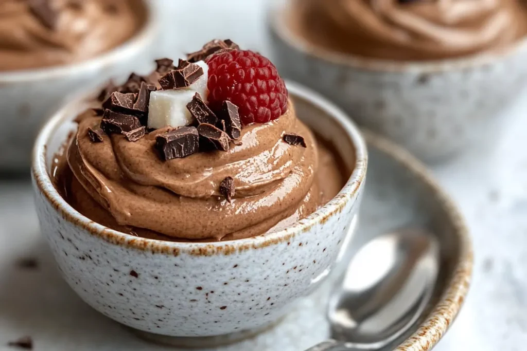 A rich chocolate mousse, a delicious dessert.