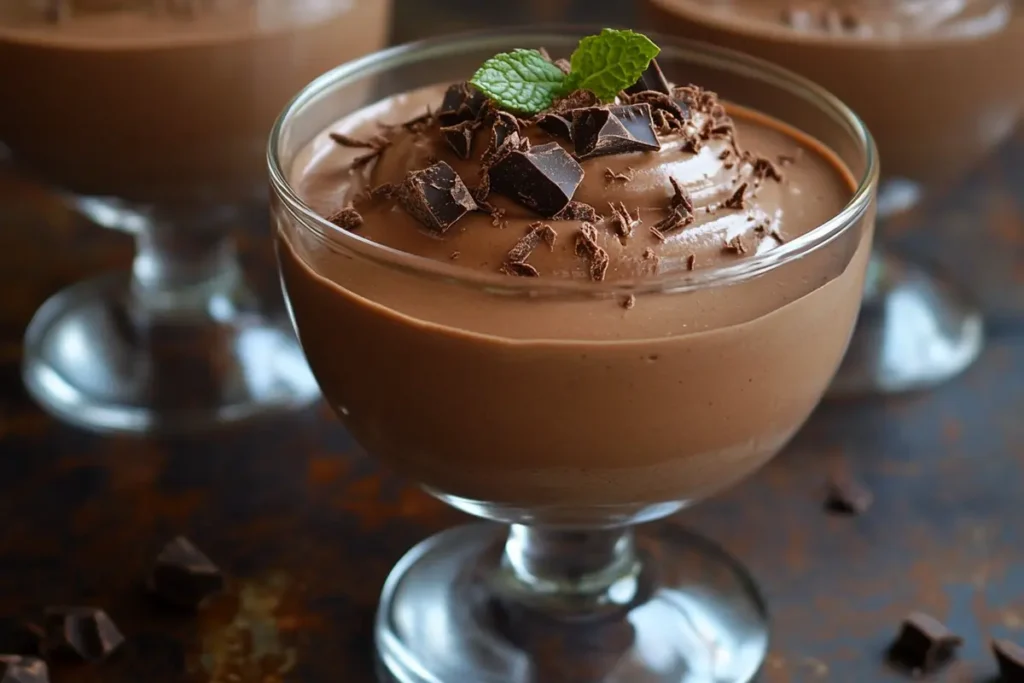 A rich chocolate mousse, a delicious dessert.