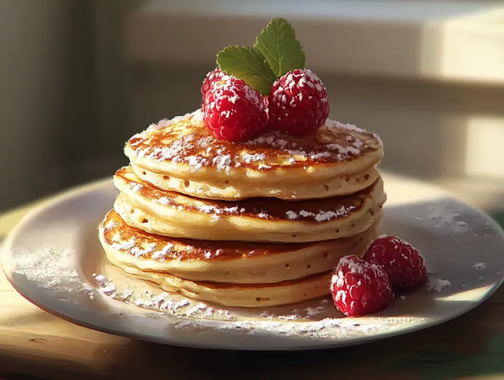 Buttermilk pancake recipe close up shot.