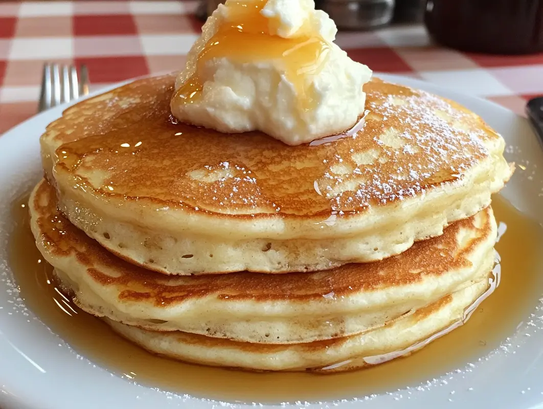 Best pancake recipe on a plate, ready to eat.