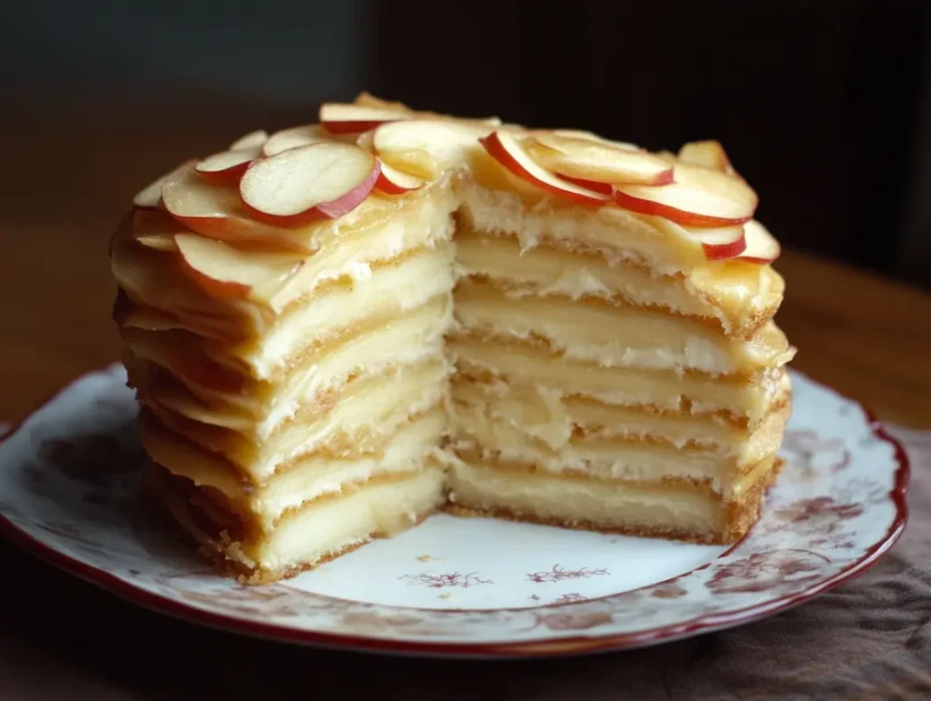 Invisible apple cake on a plate, ready to eat.