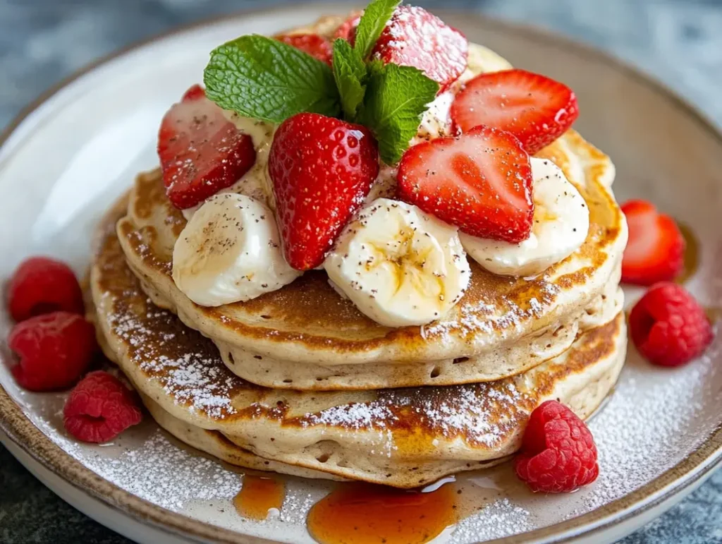 Buttermilk pancake recipe close up shot.