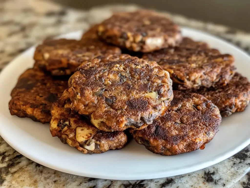 Old fashioned salmon patties recipe on a plate.