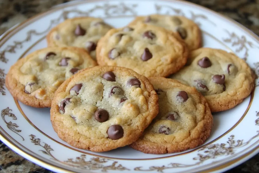 Delicious sourdough chocolate chip cookies on a plate.