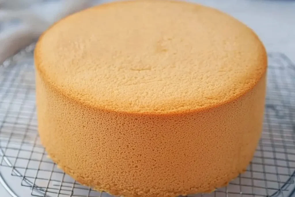 A sponge cake on a cake stand.