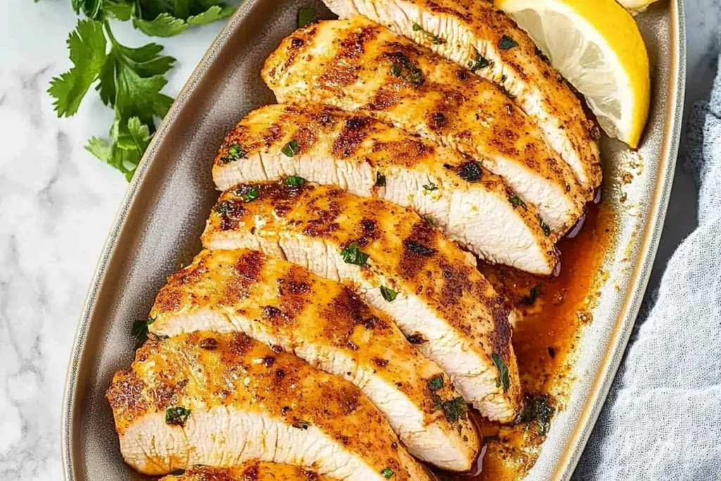 Baked chicken breasts on a plate