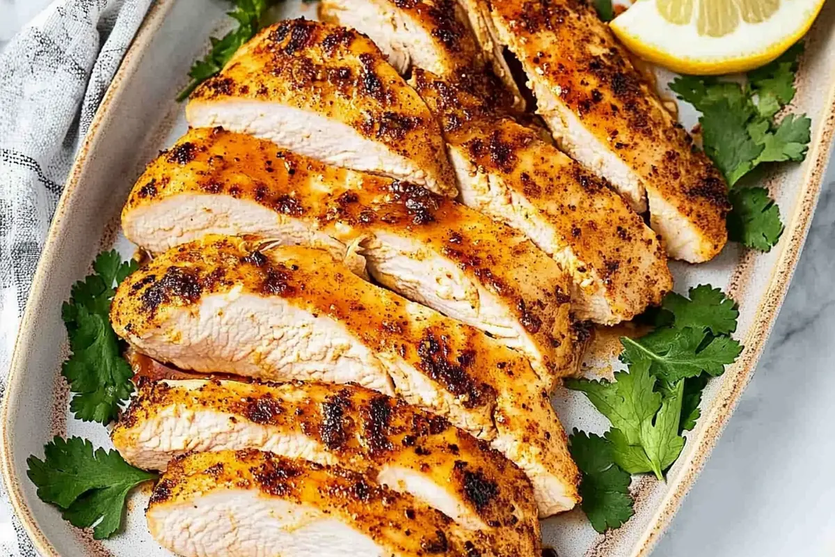 Baked chicken breasts on a plate