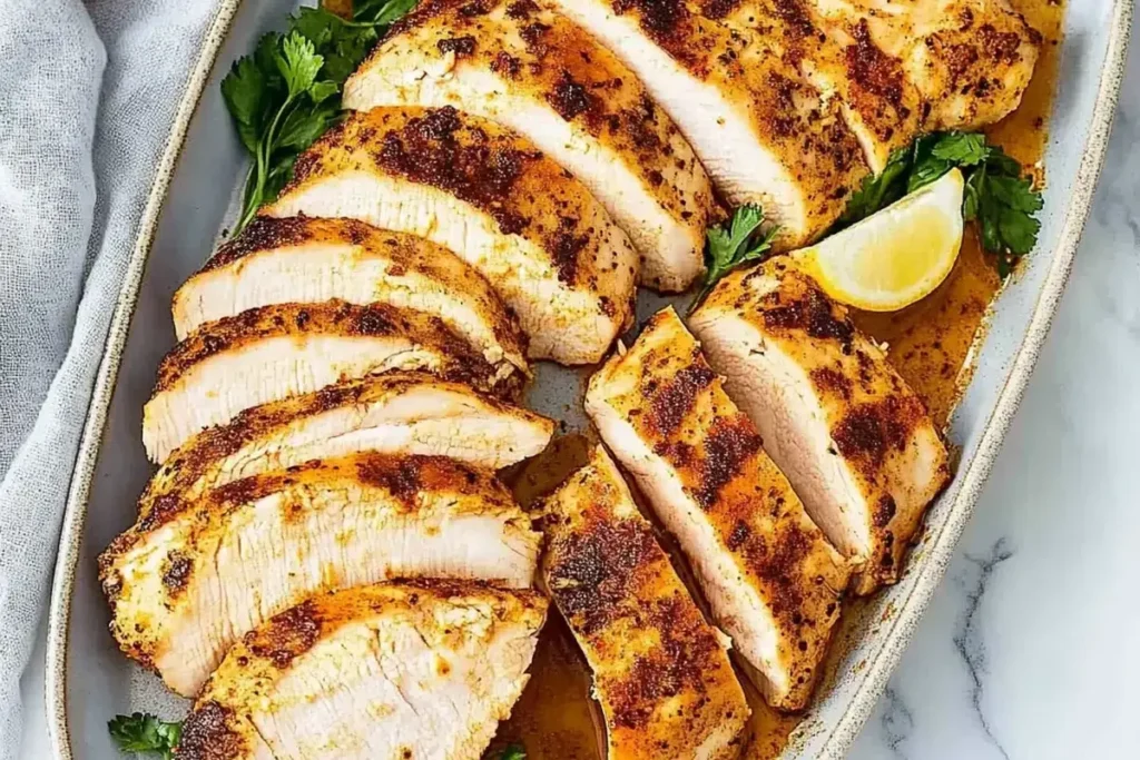 Baked chicken breasts on a plate