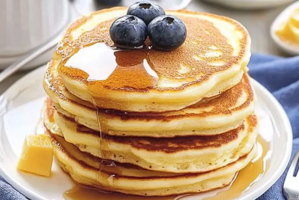 Best pancake recipe on a plate, ready to eat.