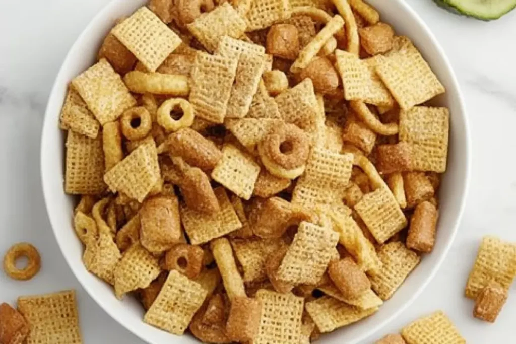 Chex Mix recipe oven on a baking sheet