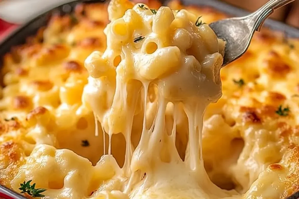 Tinis mac and cheese in a baking dish.