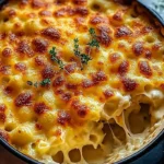 Tinis mac and cheese in a baking dish.