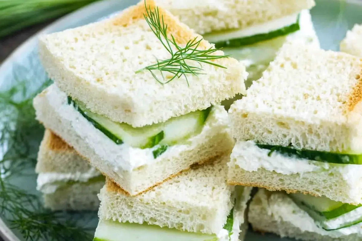 Delicious cucumber sandwiches ready to be served.