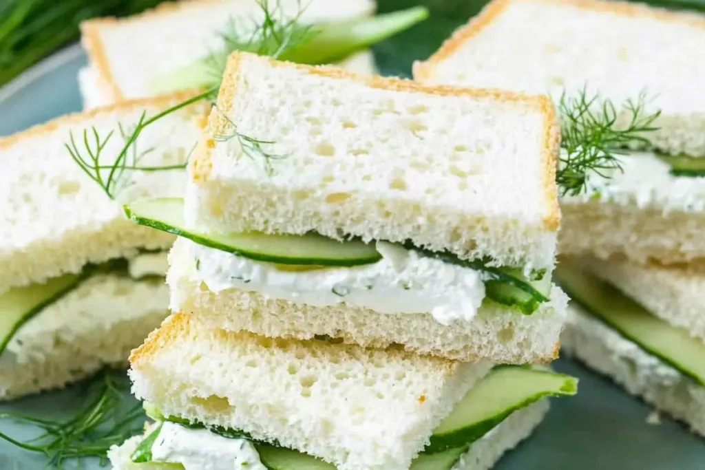 Delicious cucumber sandwiches ready to be served.