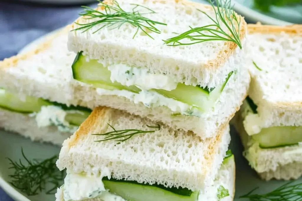 Delicious cucumber sandwiches ready to be served.