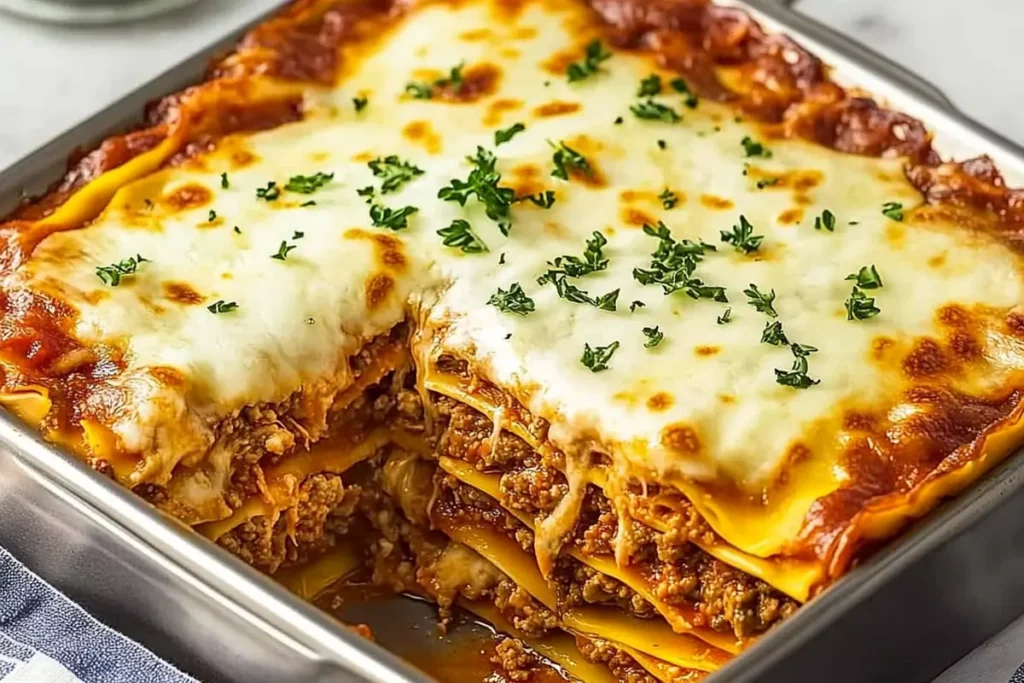 Delicious easy lasagna recipe ready to be served