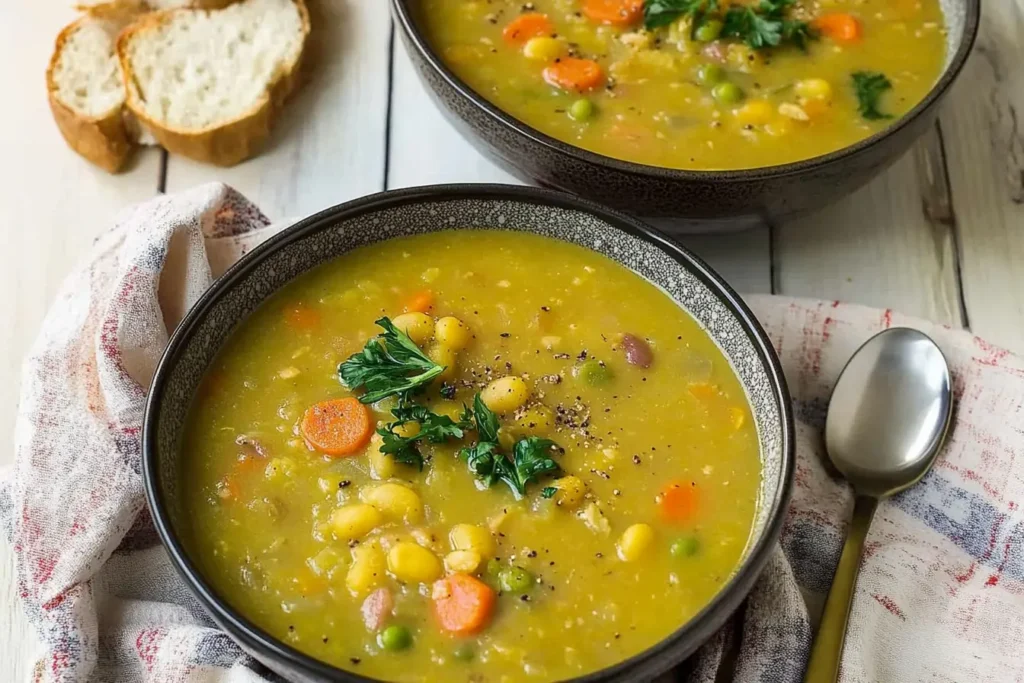 Bowl of creamy split pea soup recipe