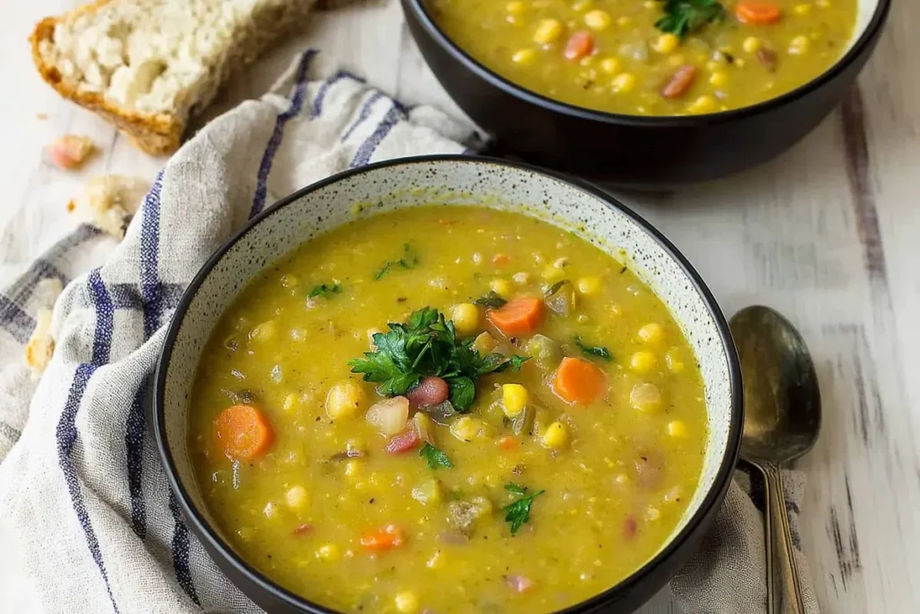 Bowl of creamy split pea soup recipe