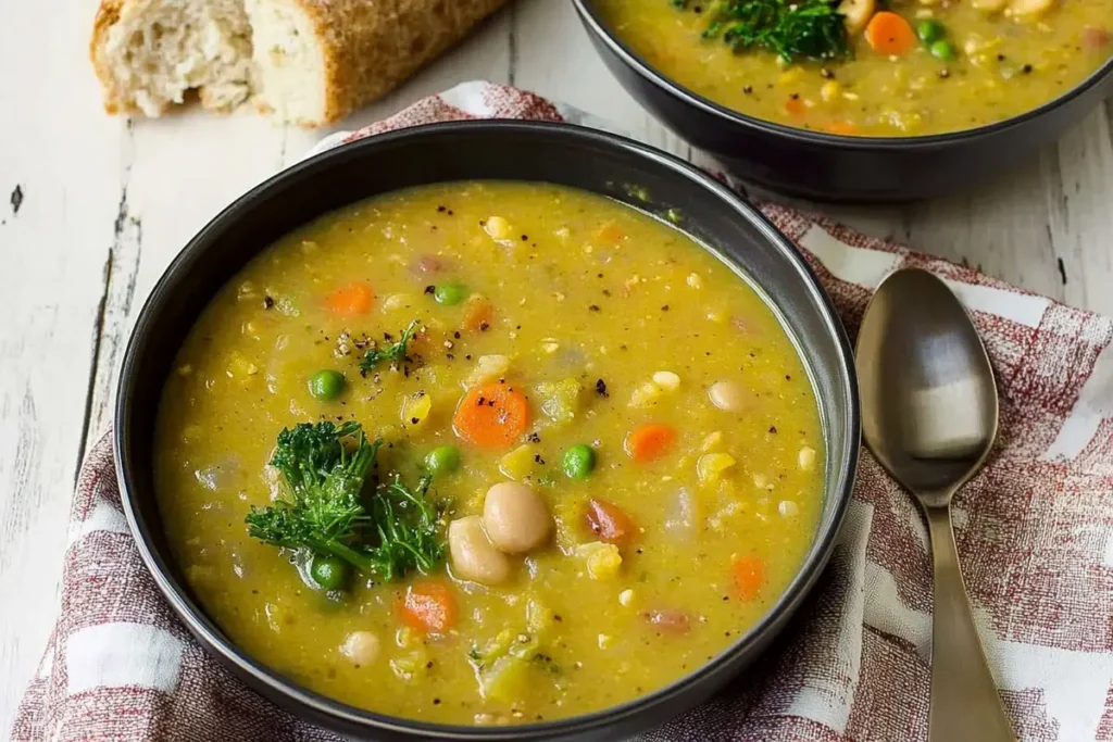 Bowl of creamy split pea soup recipe