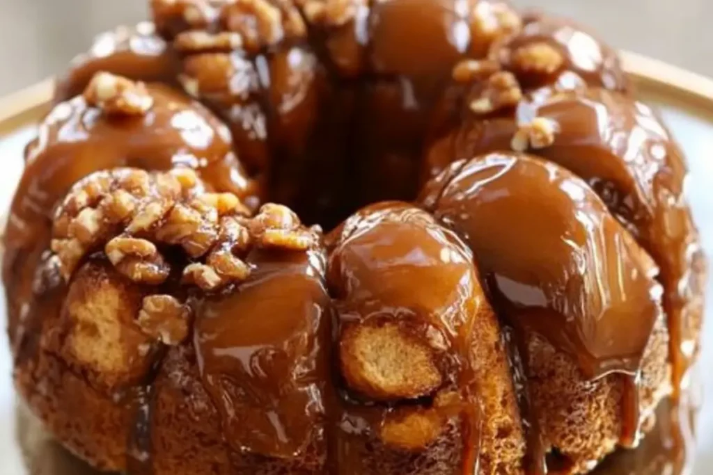 Freshly baked monkey bread on a plate.