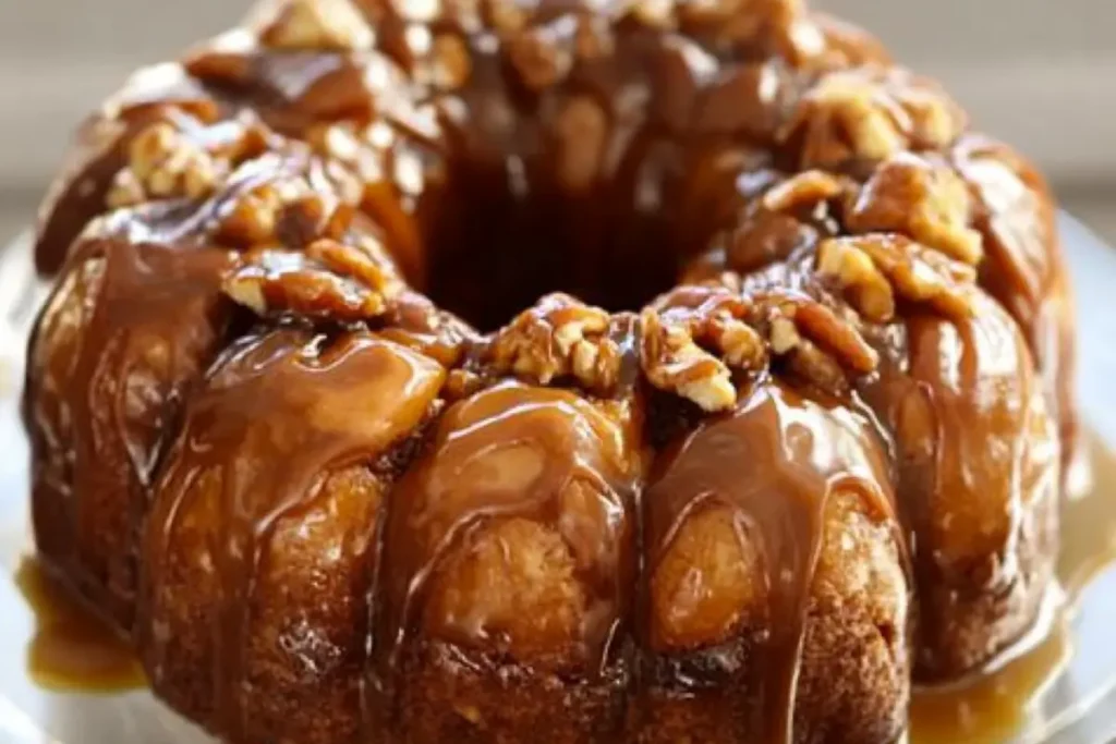 Freshly baked monkey bread on a plate.