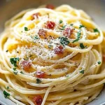 Freshly made carbonara pasta.