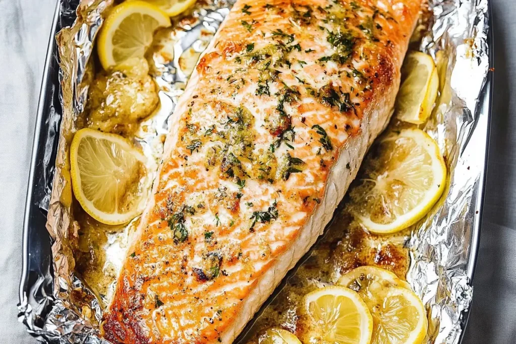 Delicious salmon recipes in oven on a plate