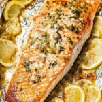 Delicious salmon recipes in oven on a plate