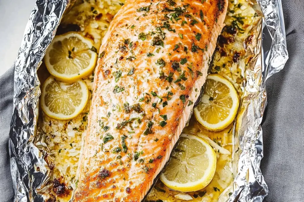 Delicious salmon recipes in oven on a plate