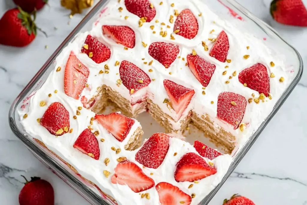 Delicious homemade strawberry tres leches cake