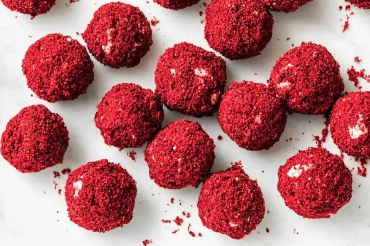 Delicious Red Velvet Cheesecake Bites on a plate