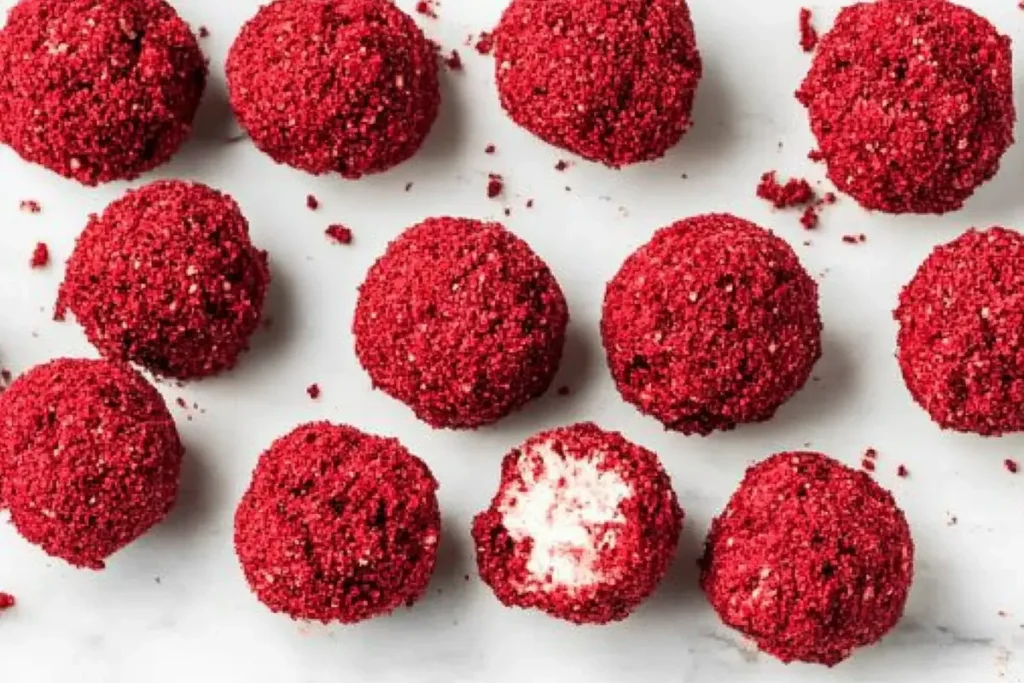 Delicious Red Velvet Cheesecake Bites on a plate