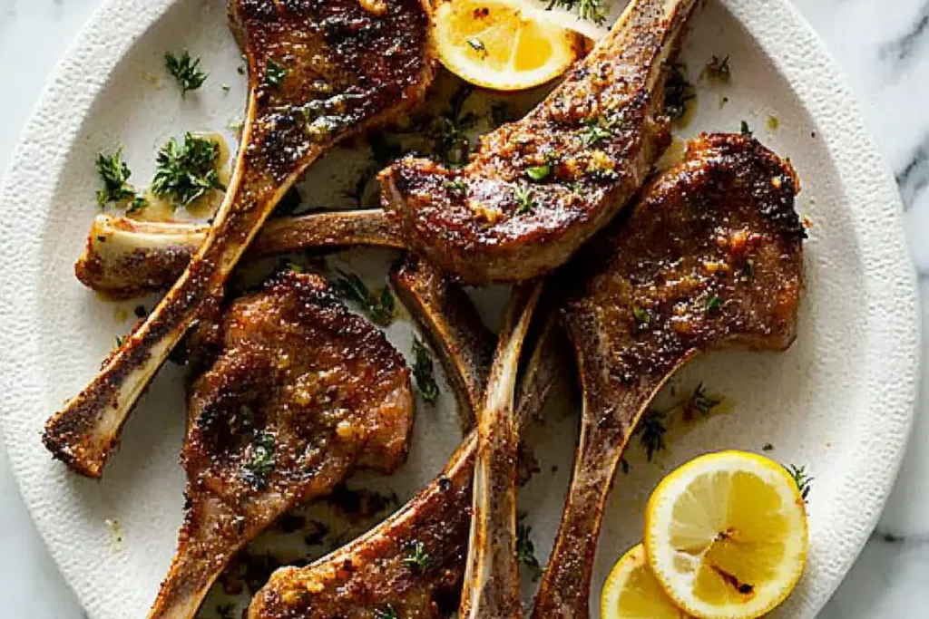 Deliciously seared lamb chop recipes on a plate.