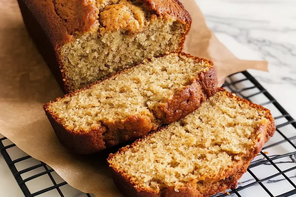 Slices of healthy banana bread on a plate.