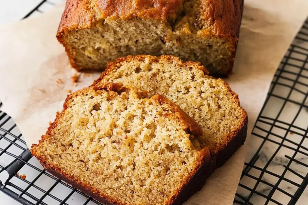 Slices of healthy banana bread on a plate.