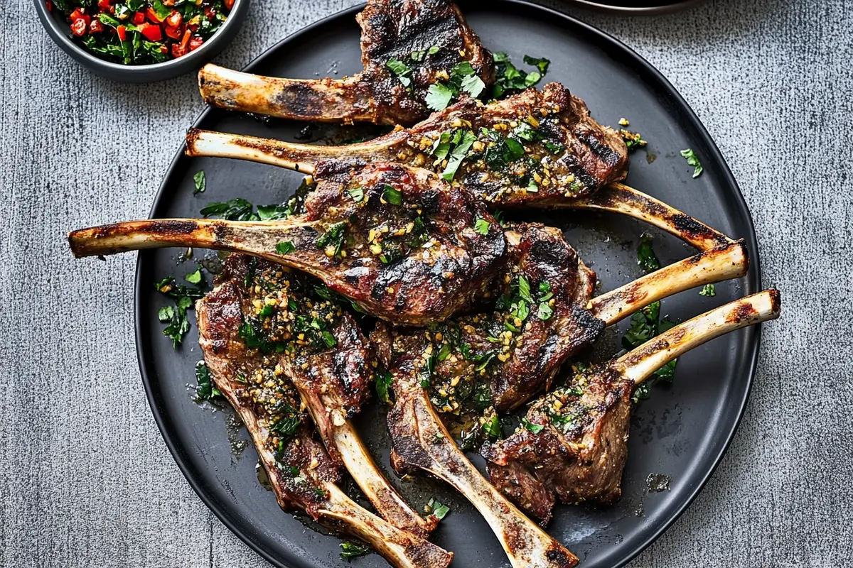 Deliciously seared lamb chop recipes on a plate.