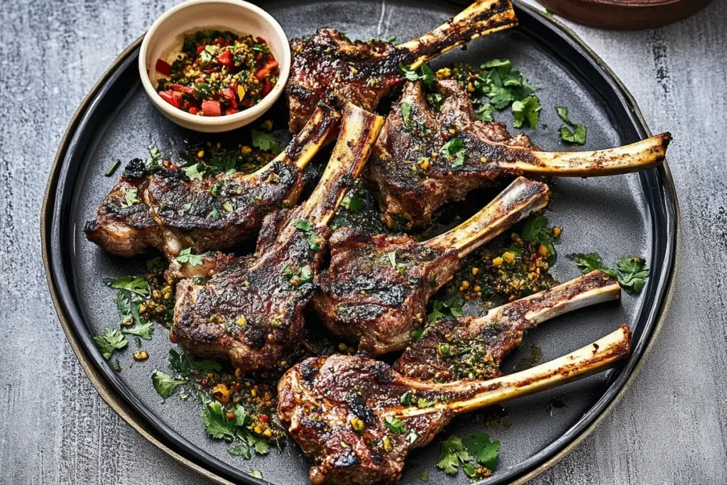 Deliciously seared lamb chop recipes on a plate.