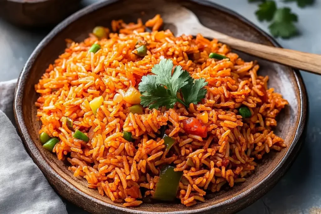 Freshly made Mexican rice recipe in a bowl.