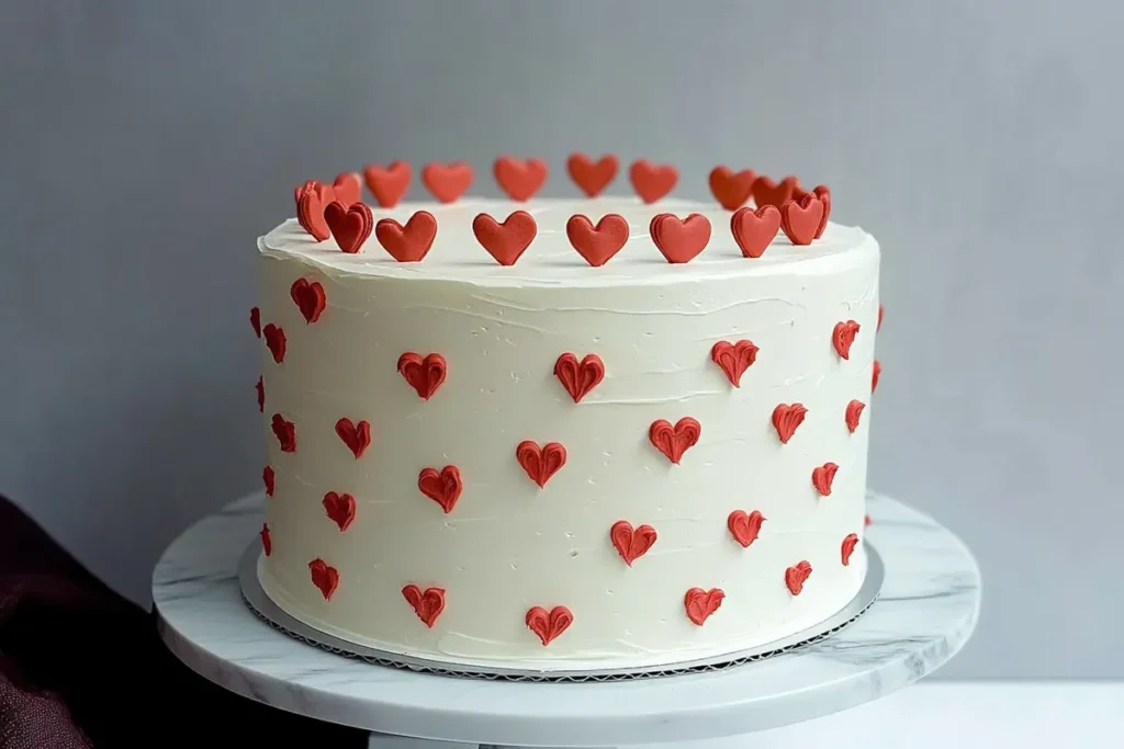 A lovely Valentine's Day cake decorated with hearts