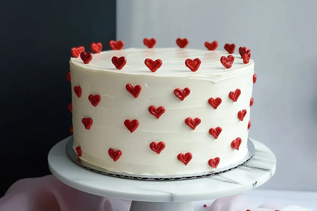 A lovely Valentine's Day cake decorated with hearts