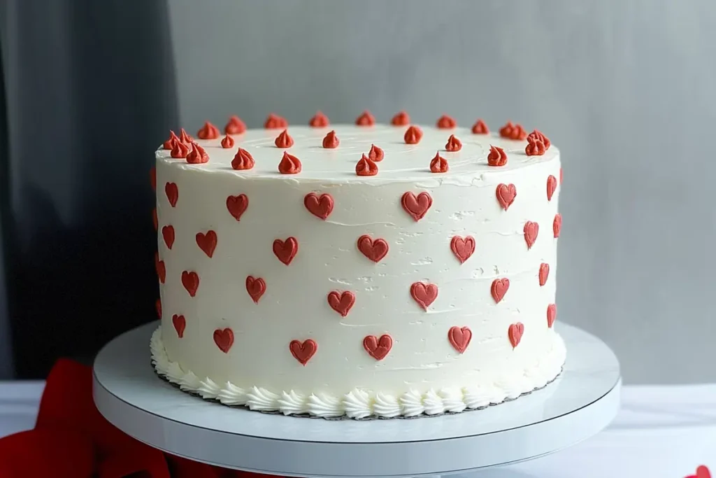 A lovely Valentine's Day cake decorated with hearts