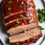 Delicious homemade meatloaf recipe on a plate.