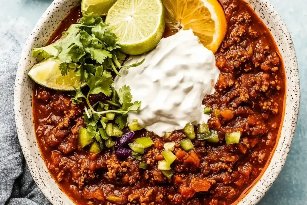 Hearty chilli recipe in a bowl