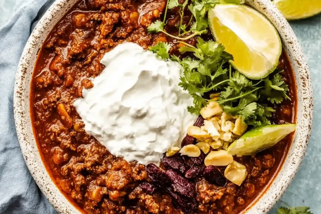 Hearty chilli recipe in a bowl