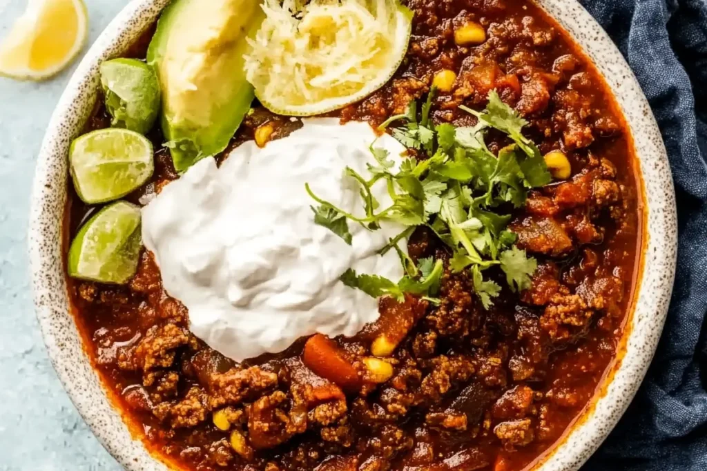 Hearty chilli recipe in a bowl