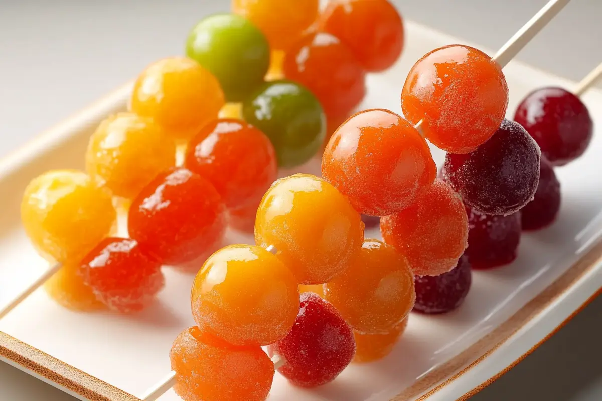 Tanghulu recipe with fresh fruit and sugar coating.