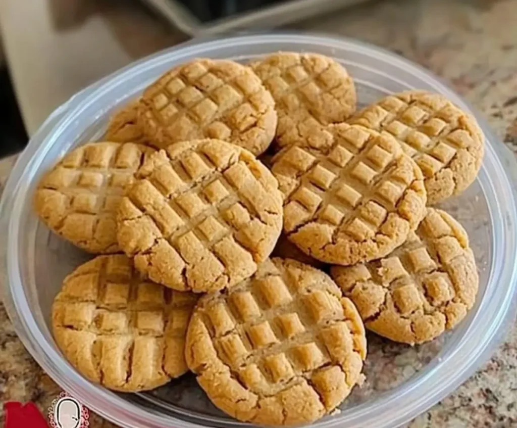 Ingredients for a peanut butter cookie recipe laid out on a wooden surface.